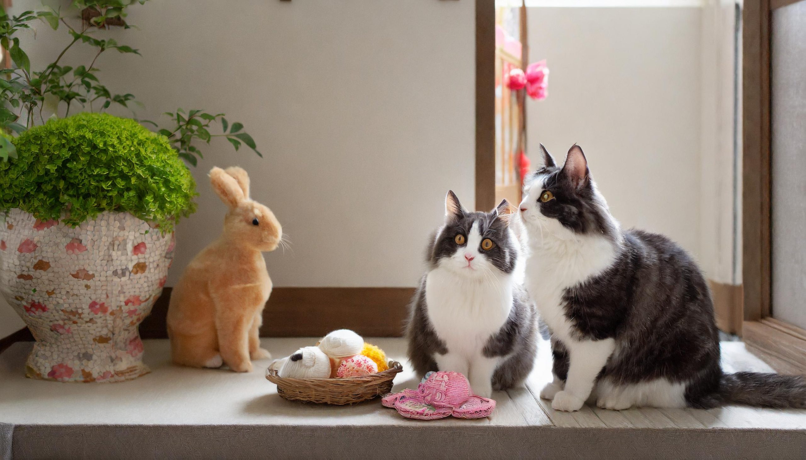 猫とうさぎの人形