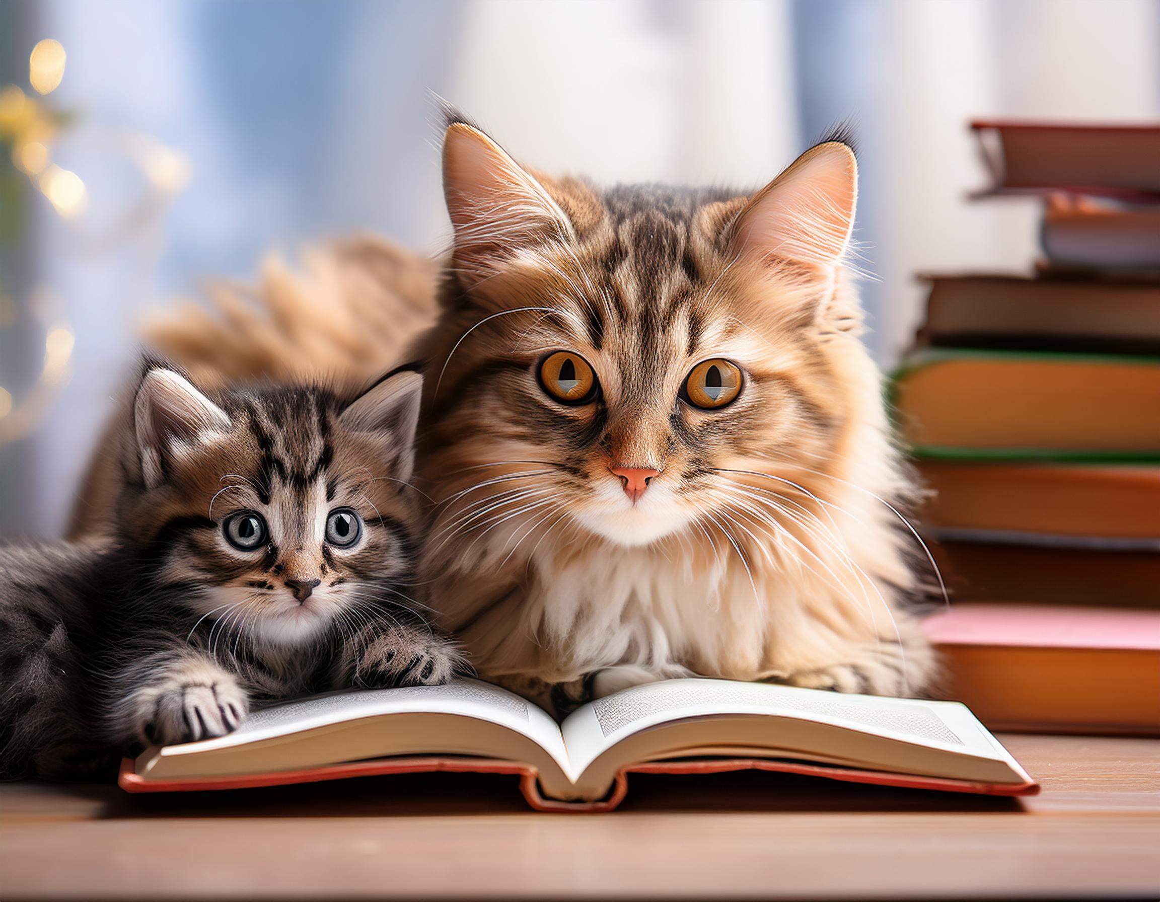 絵本を読む猫
