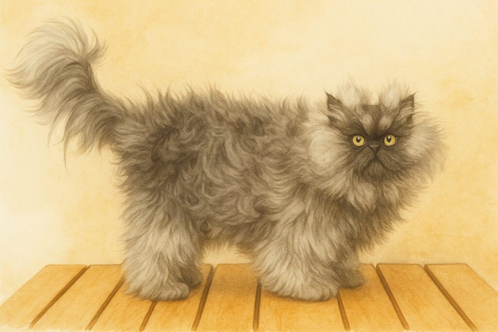 約23cmの長毛でギネス認定された「Colonel Meow」ちゃんをイメージしたイラスト
